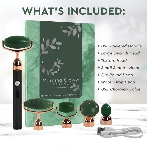 Vibrating Face Roller and Massager - 5 in 1 Rechargeable Jade Roller for Face fo - Picture 8 of 8